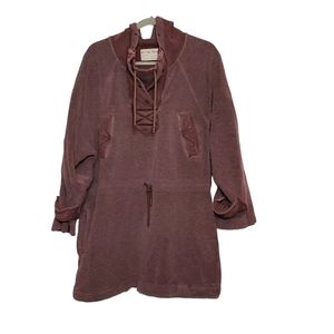 WE THE FREE Sadie Surplus Knit Hooded Jacket Muted Wine Brown Fleecy